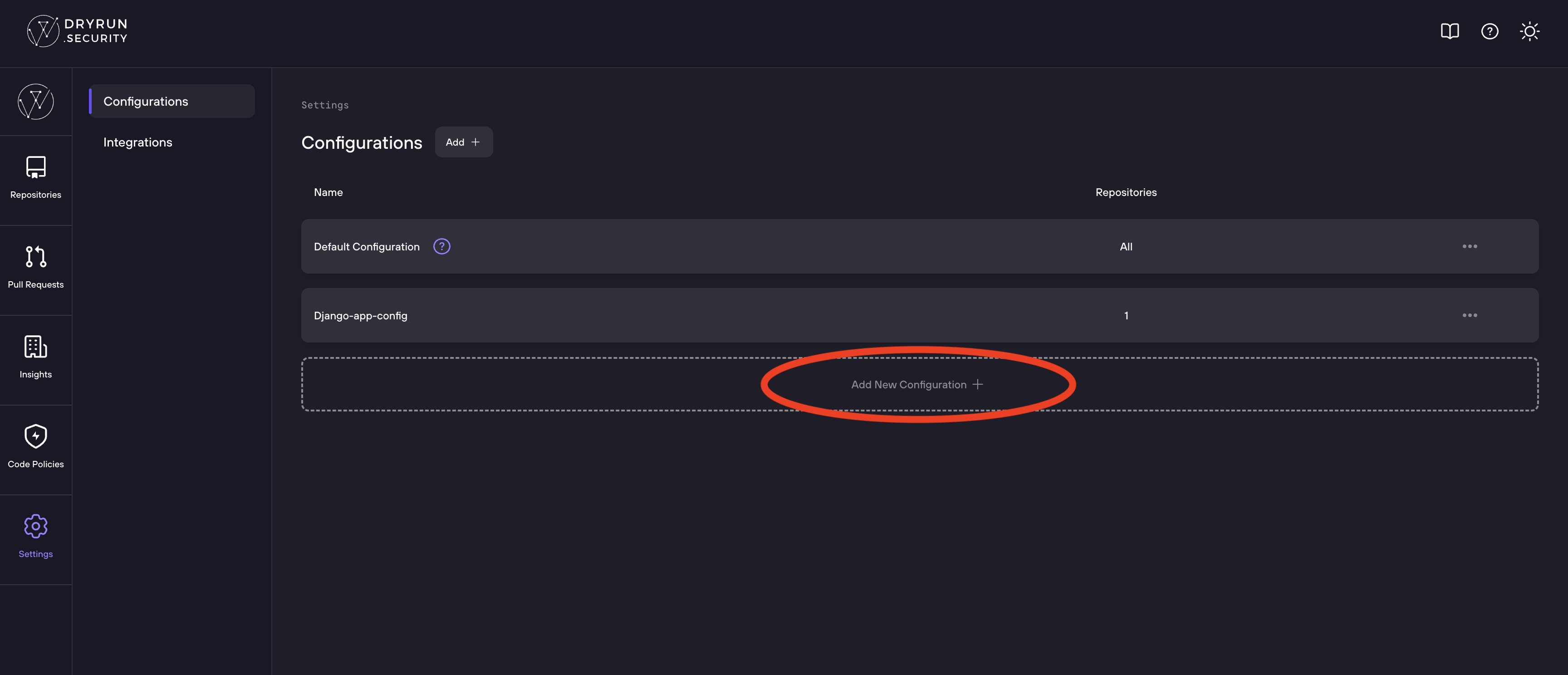 Add New Configuration dialog