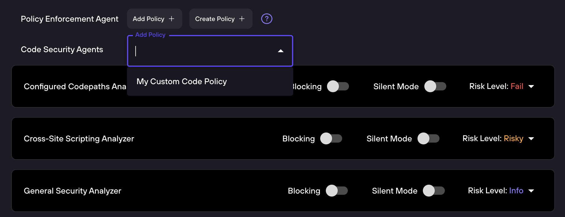 Adding code policies to a configuration