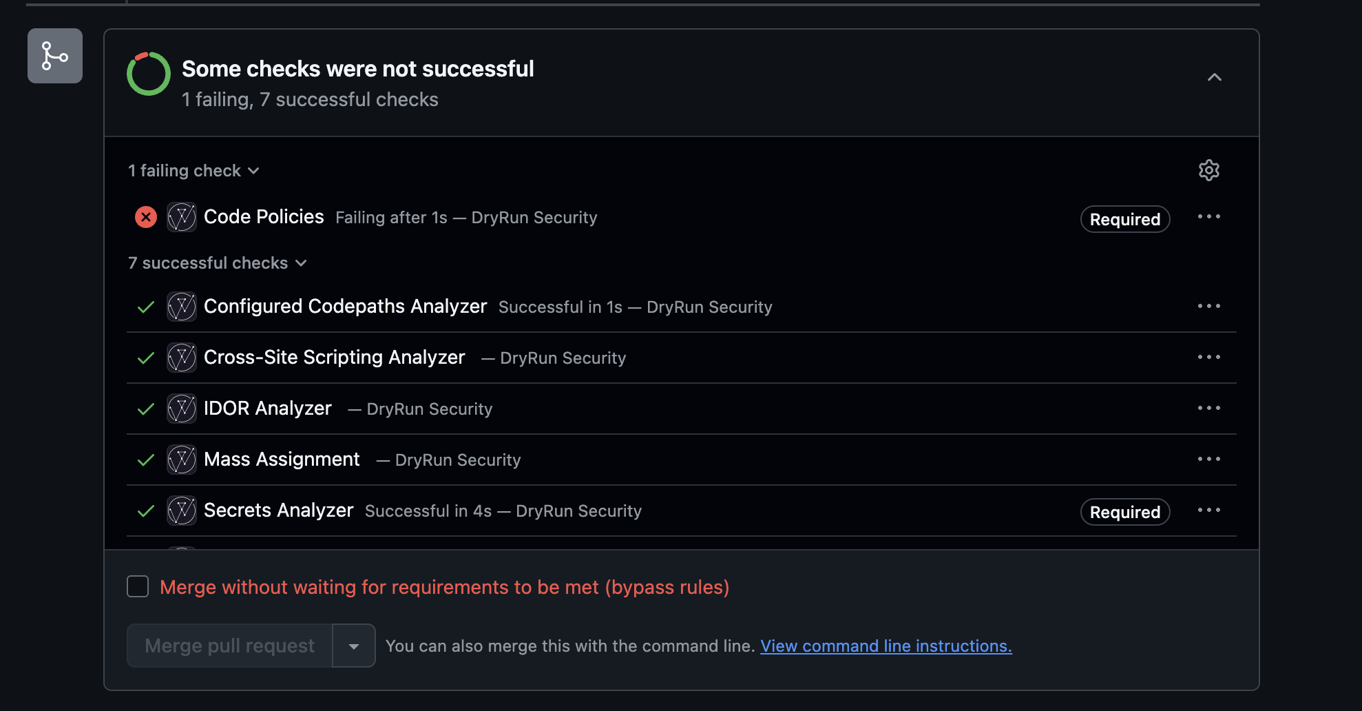 DryRun Security policy checks in branch protection