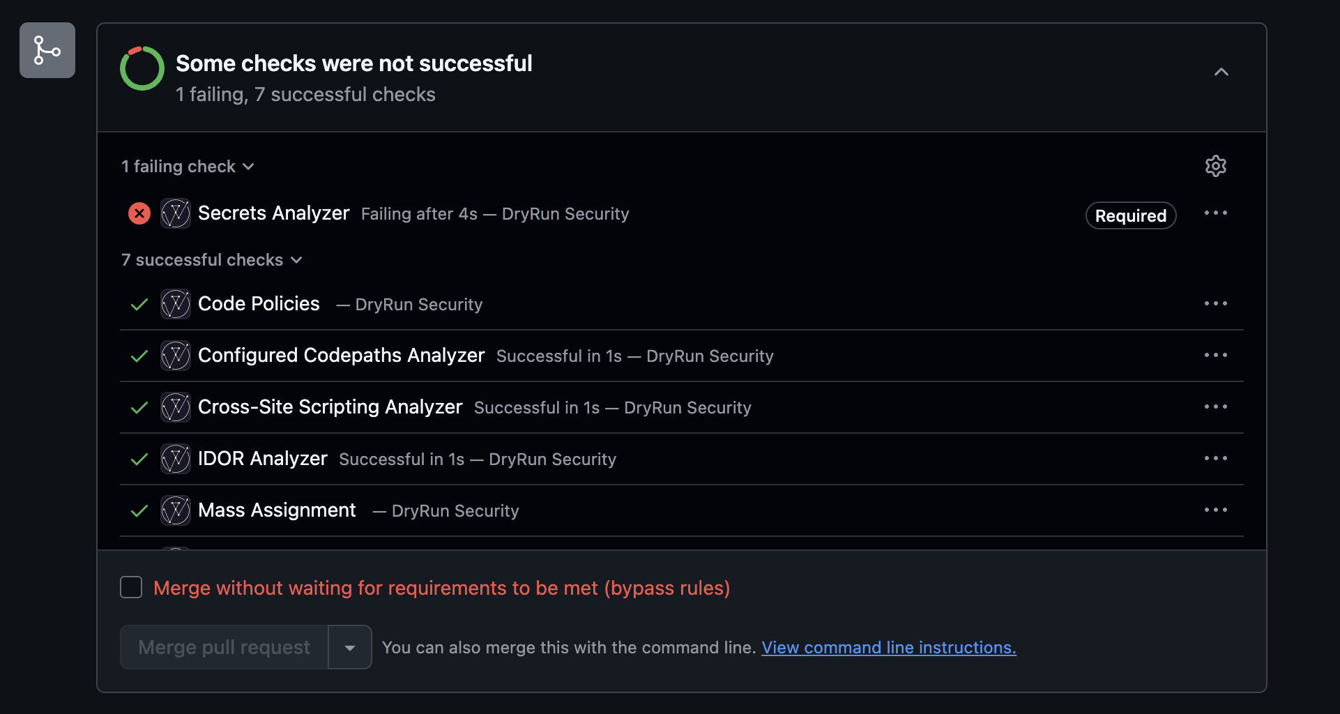 DryRun Security secrets check in branch protection