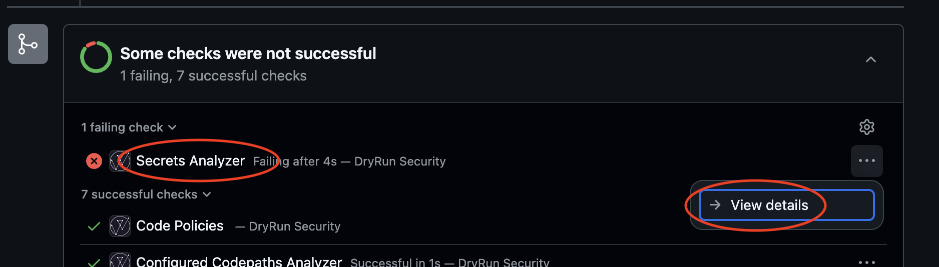 DryRun Security check details in branch protection