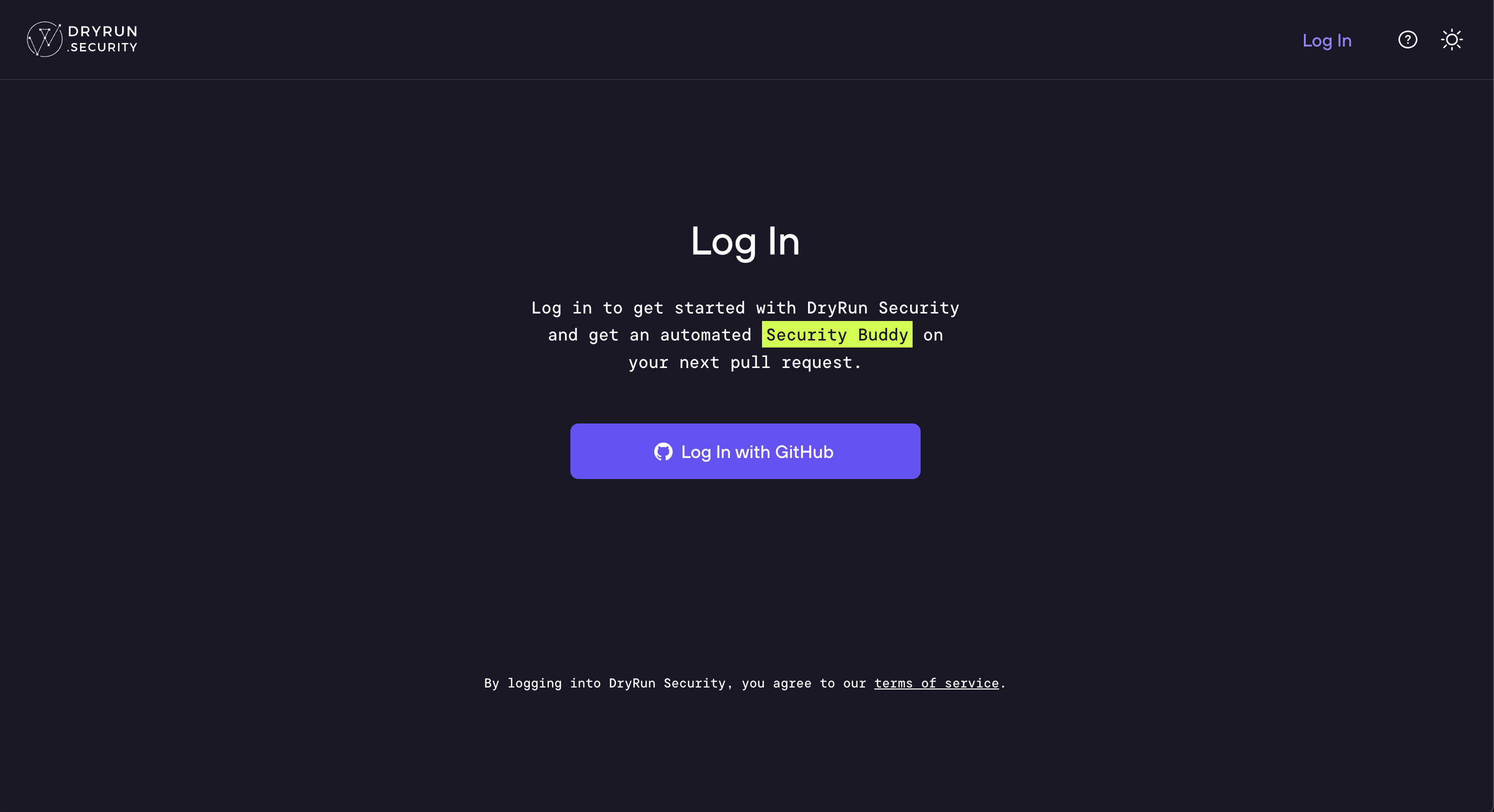 DryRun Security Login page