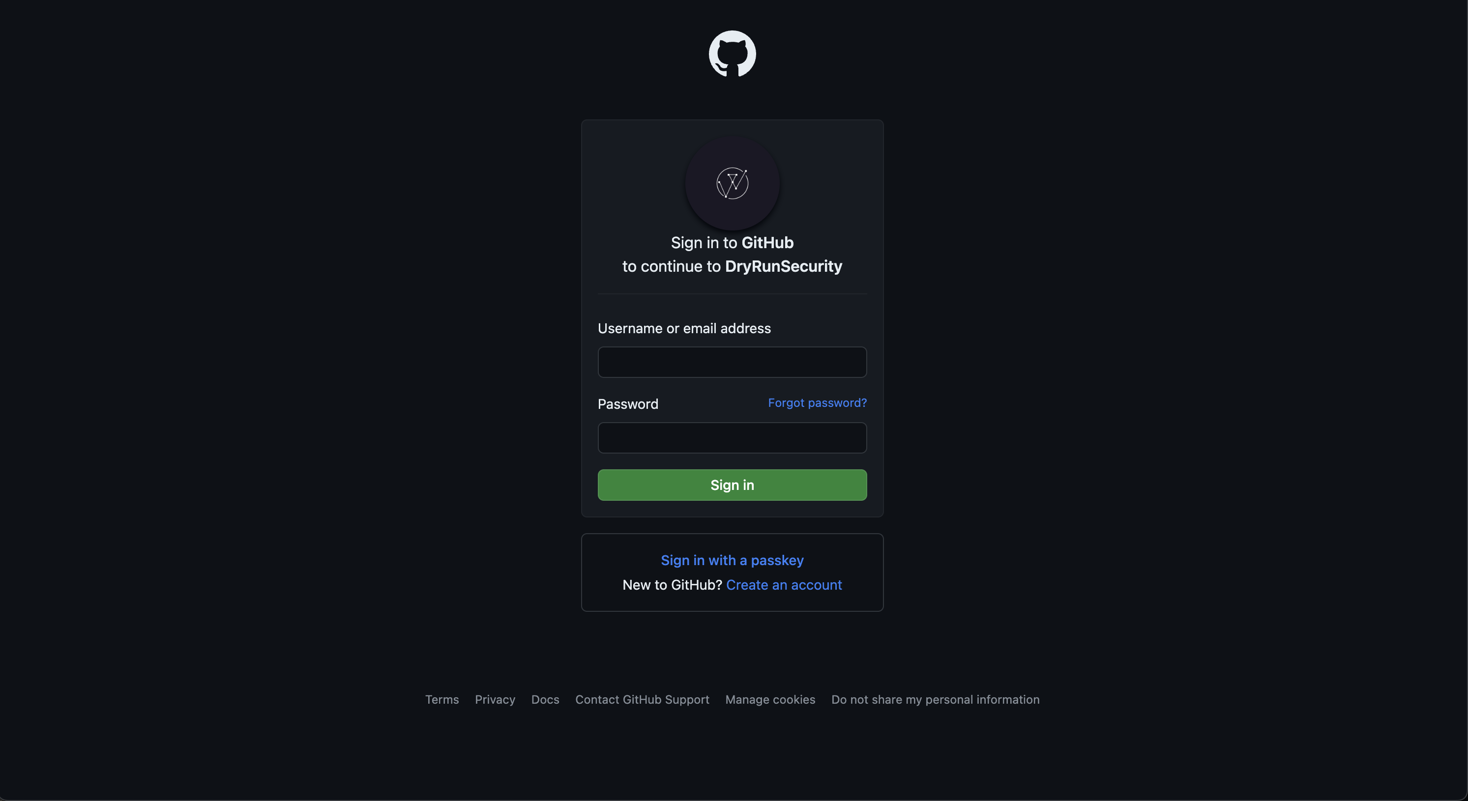 GitHub Login for DryRun Security