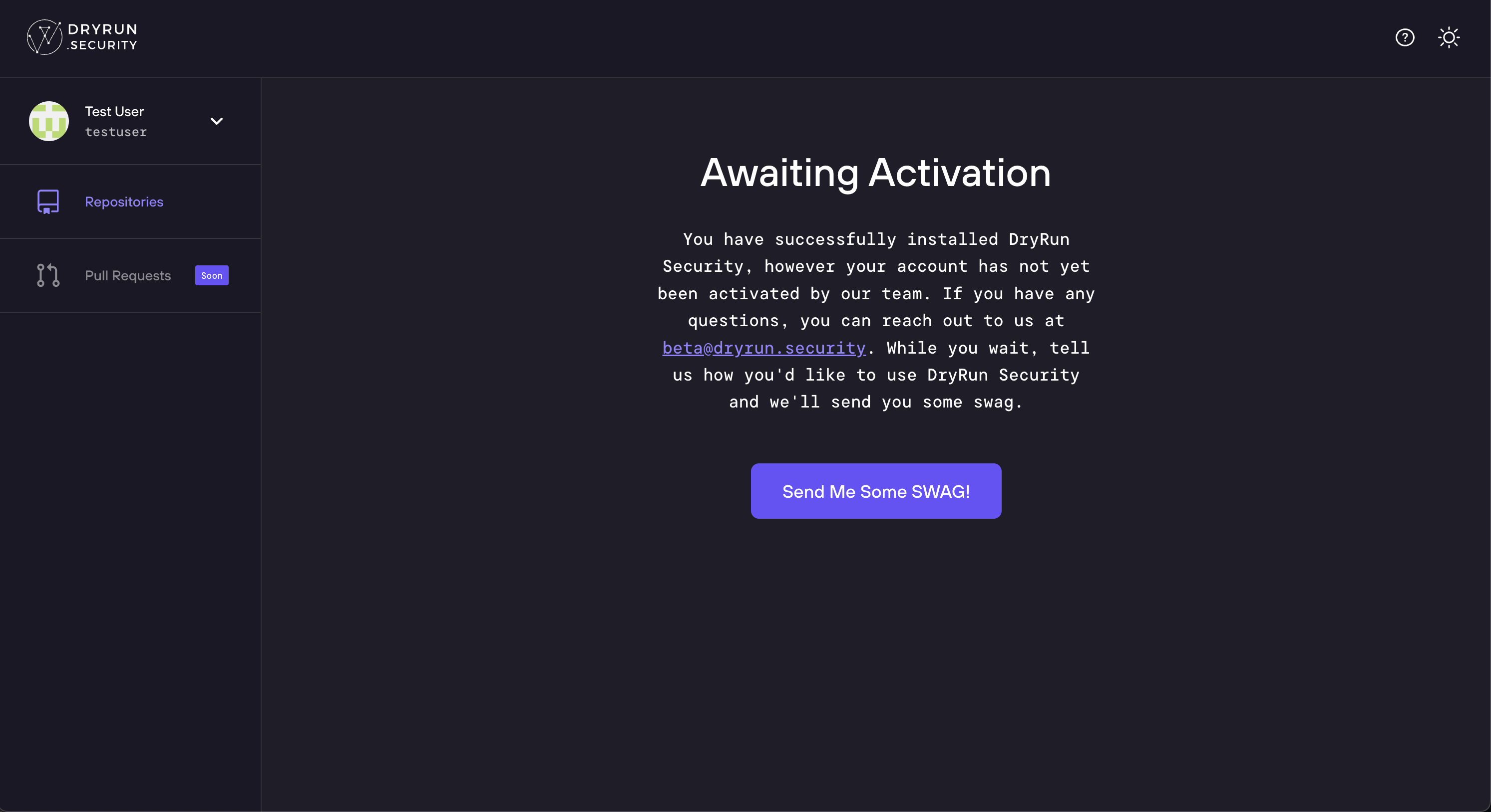 DryRun Security awaiting account activation