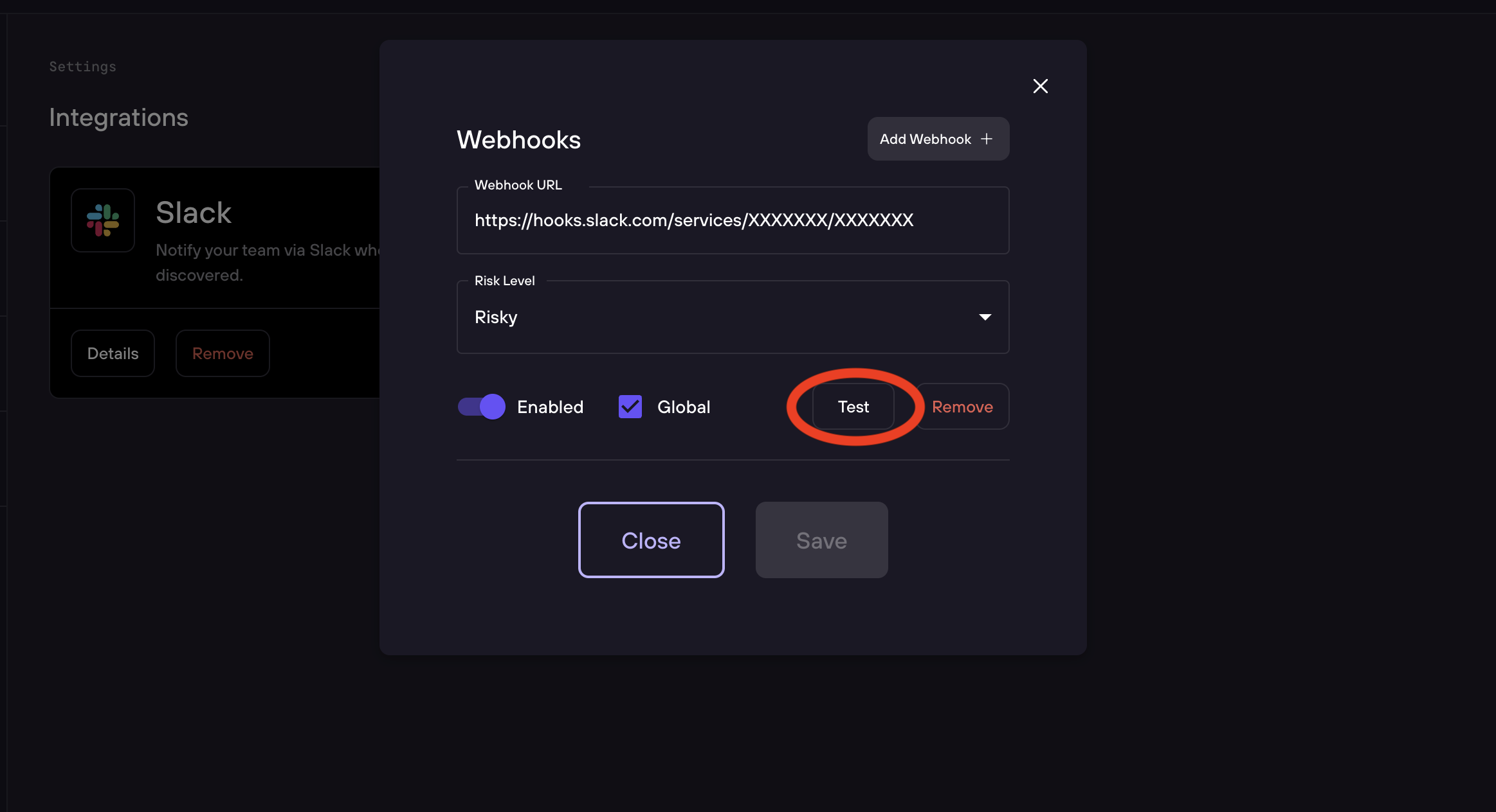 Risk level trigger configuration