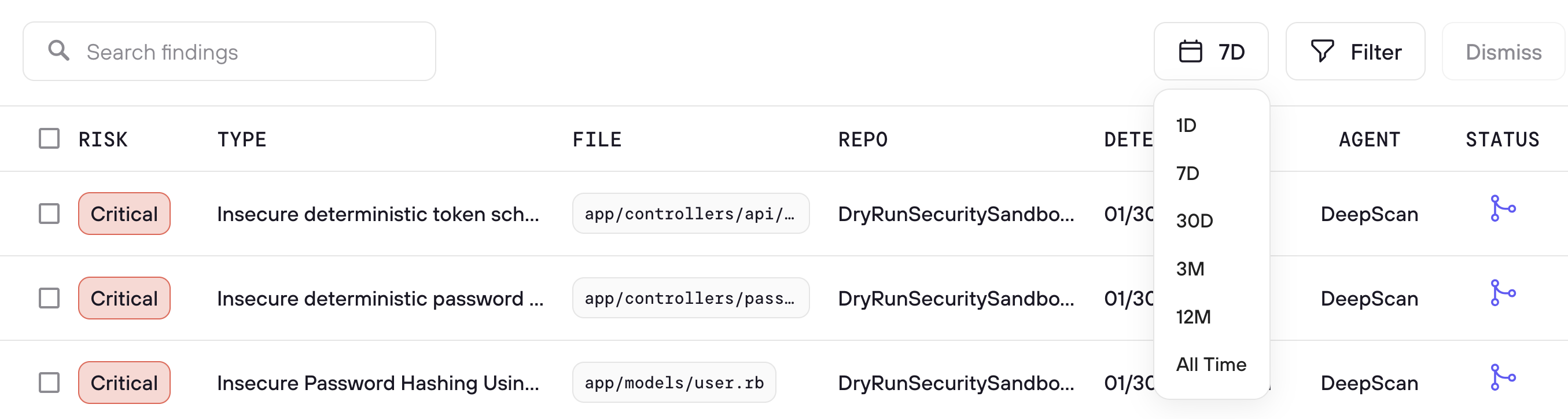 Risk Register filtering and search options