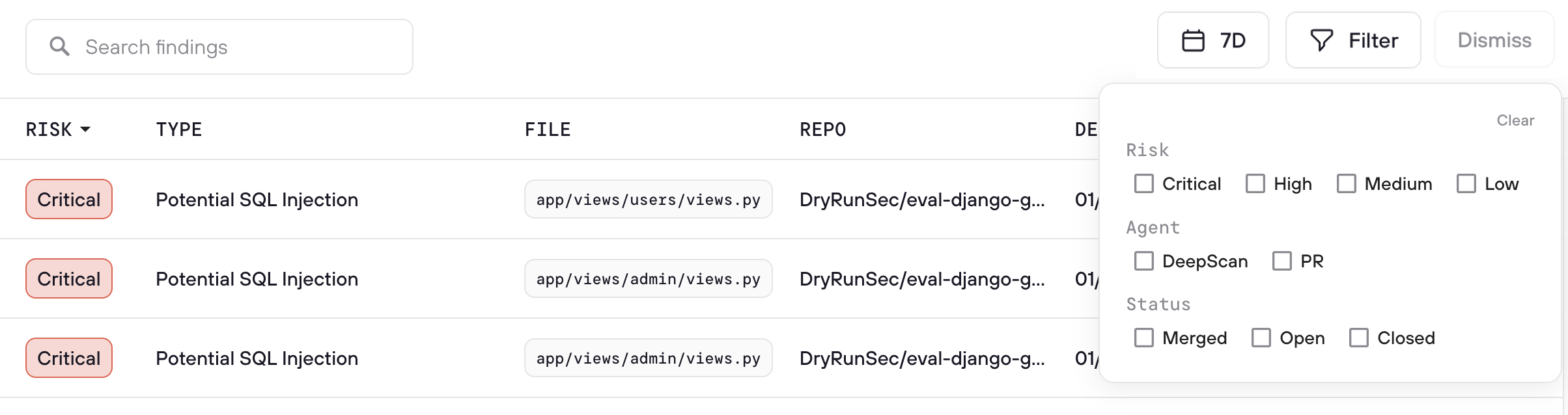 Finding triage in the Risk Register
